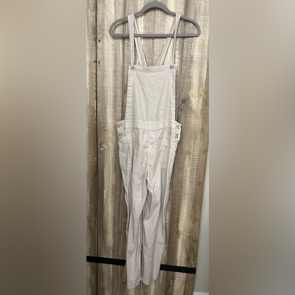 Evereve Beth Cream Linen Blend Wide Leg Crop overalls, 31 - Picture 2 of 8